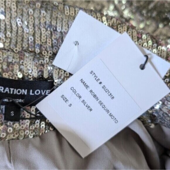 Generation Love Sequin Moto Jacket S NEW Silver Sparkle Glam Holiday Biker Chic - Picture 9 of 10